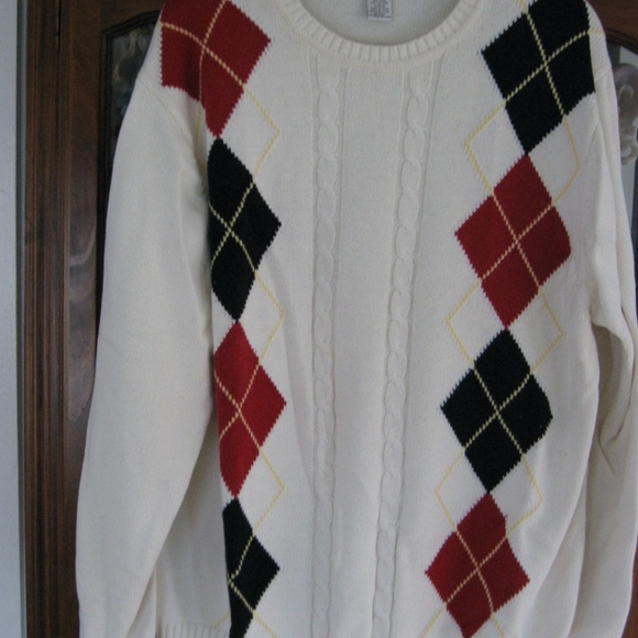GEOFFREY BEENE ARGYLE CREAM CREWNECK SWEATER XL - Picture 4 of 4